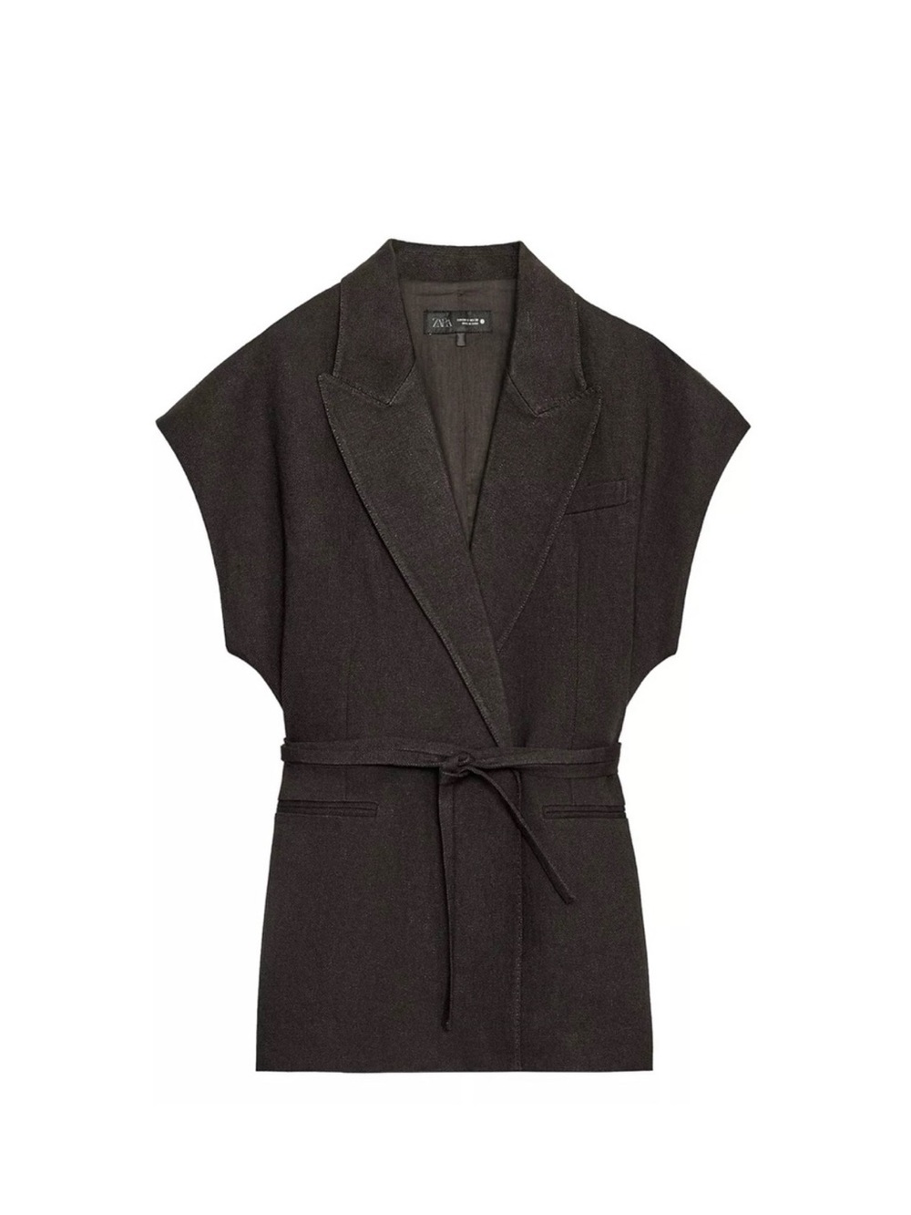 ZARA NWT Brown Linen Blend Sleeveless Belted Blazer Vest Size M